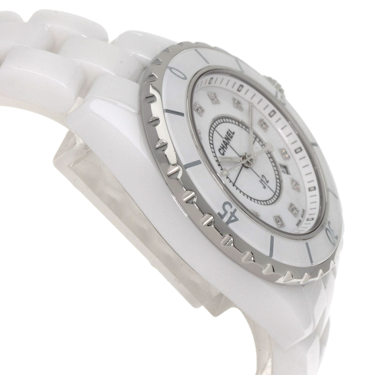 CHANEL J12 1.3" White Ceramic 12P Diamond Watches H1628 Ceramic/Ceramic Ladies