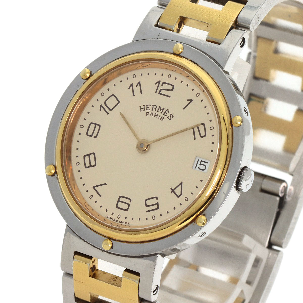 HERMES Clipper Old Belt Watches  Stainless Steel/SSxGP mens