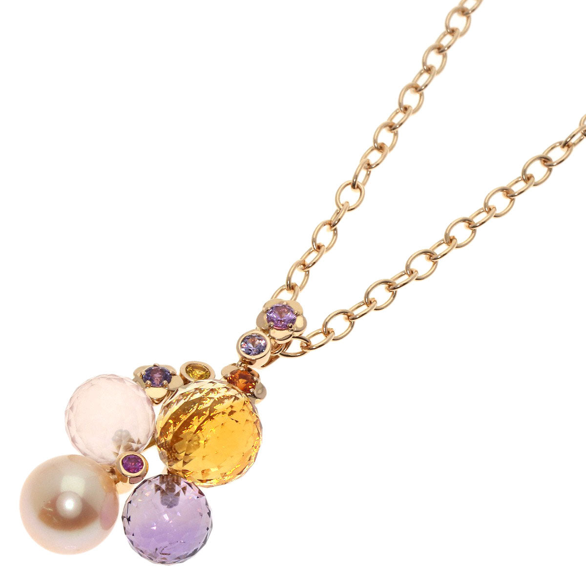 CHANEL   Necklace Mademoiselle Citrin Amethyst Rose Quartz Pearl Sapphire K18 Pink Gold Ladies