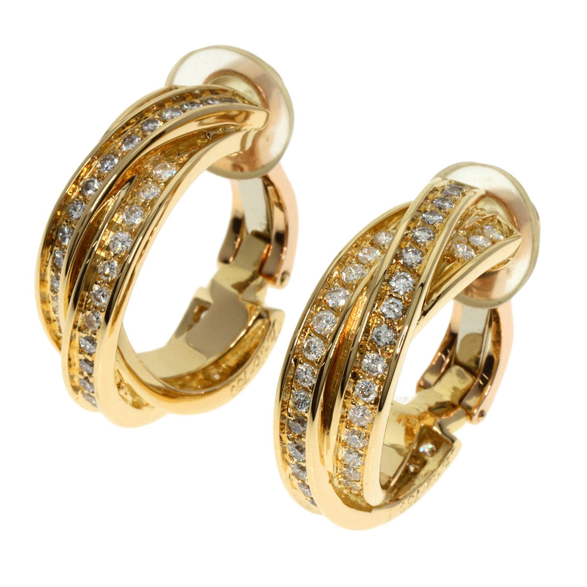 CARTIER   Earring Three Bangles Diamond Earring K18 Yellow Gold Ladies