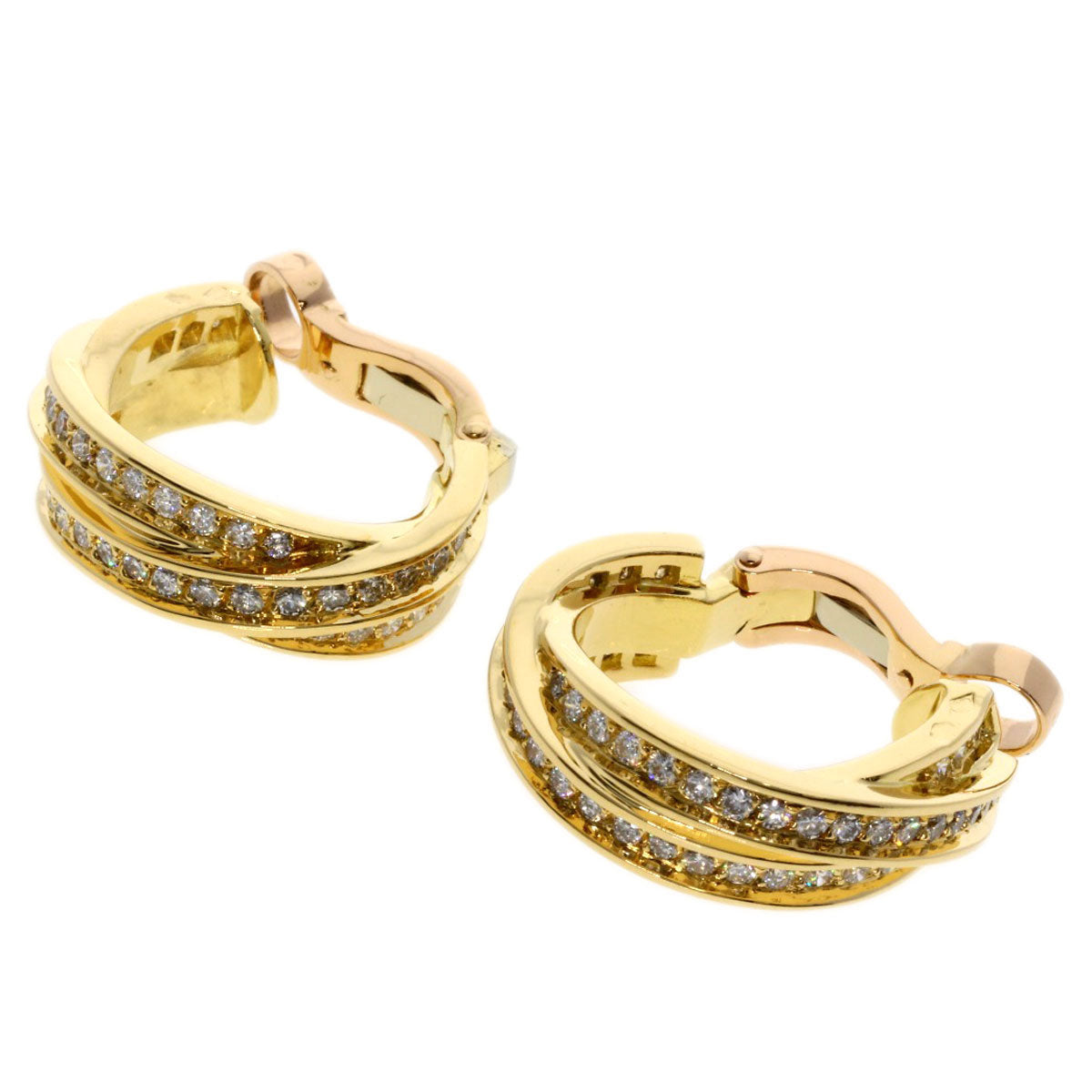 CARTIER Three Bangles Diamond Earring K18 Yellow Gold Ladies [Used]