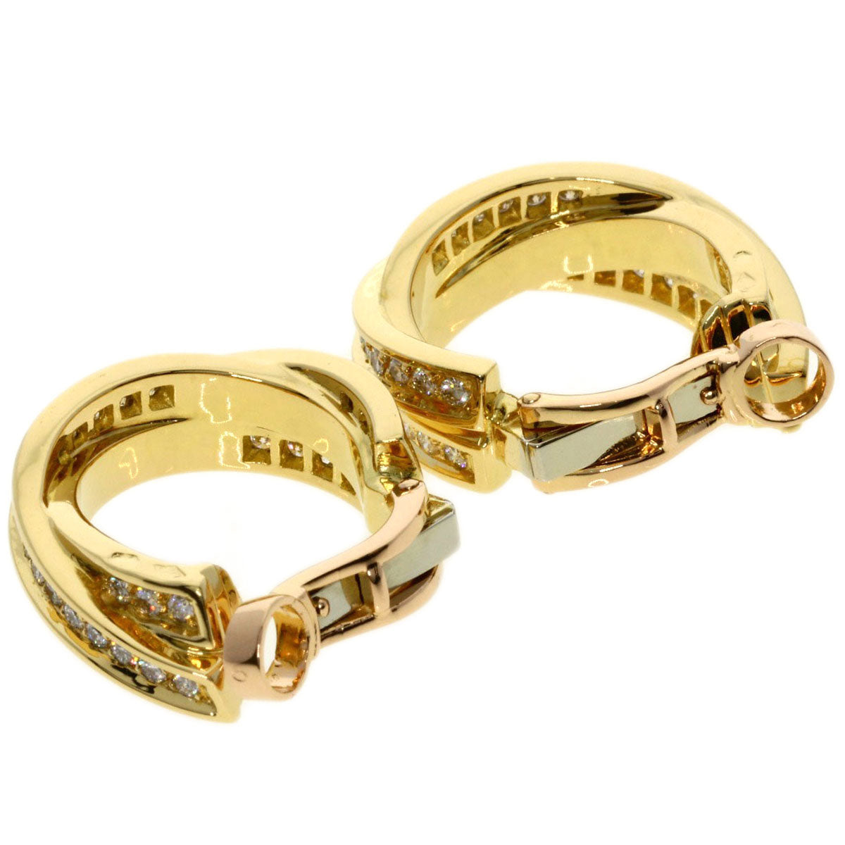 CARTIER Three Bangles Diamond Earring K18 Yellow Gold Ladies [Used]