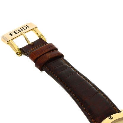 FENDI Round face Watches 850G Gold Plated/Leather mens
