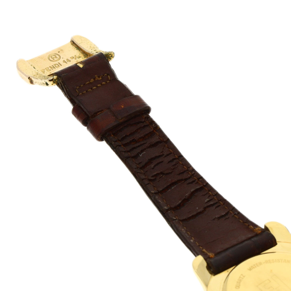 FENDI Round face Watches 850G Gold Plated/Leather mens