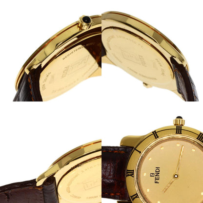 FENDI Round face Watches 850G Gold Plated/Leather mens