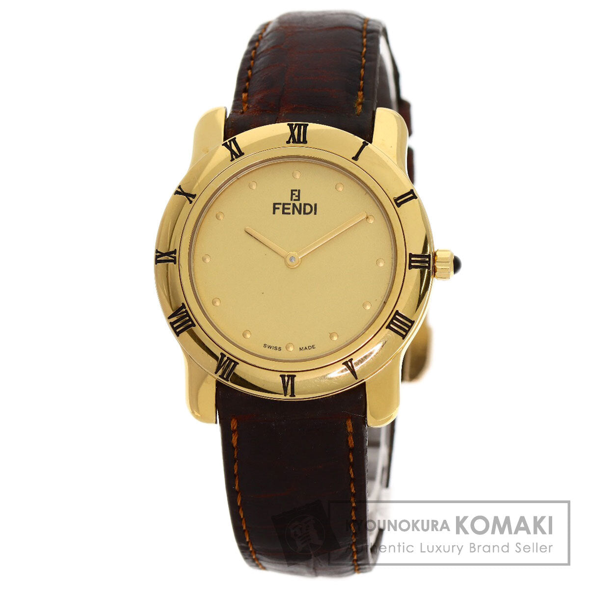 FENDI Round face Watches 850G Gold Plated/Leather mens