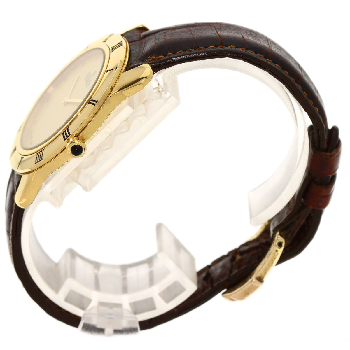 FENDI Round face Watches 850G Gold Plated/Leather mens