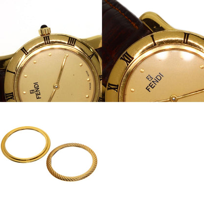 FENDI Round face Watches 850G Gold Plated/Leather mens