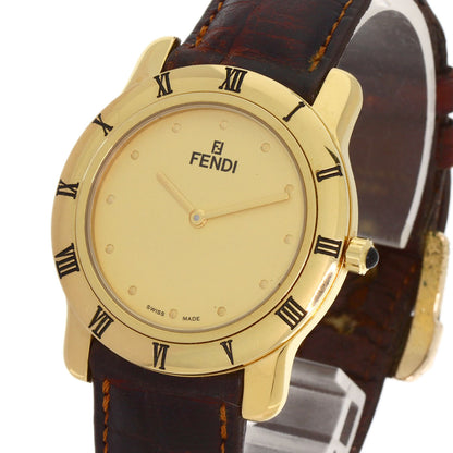 FENDI Round face Watches 850G Gold Plated/Leather mens