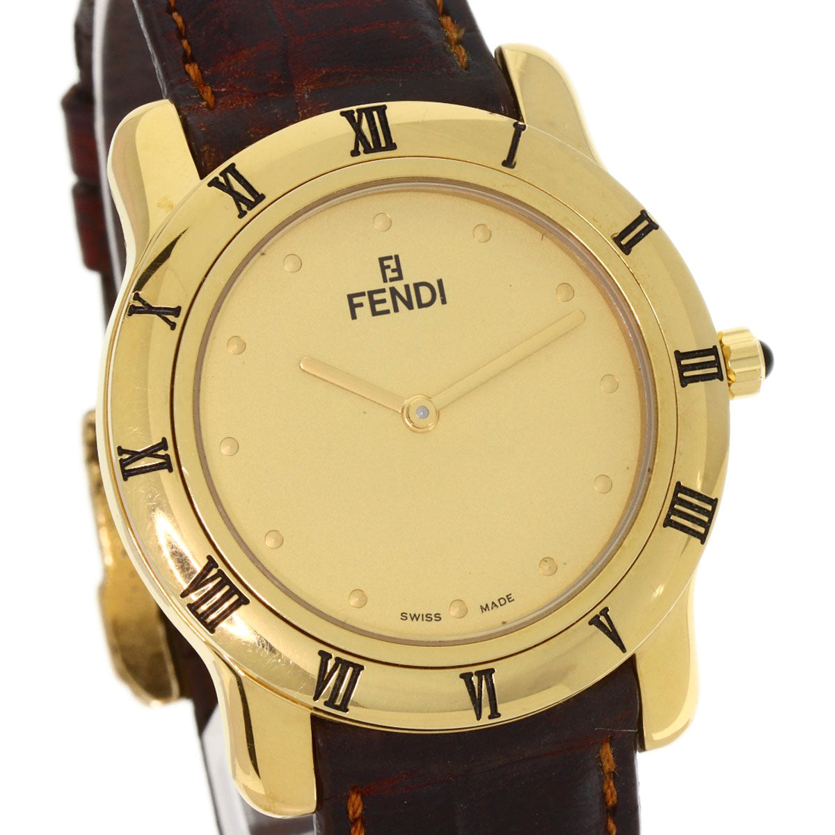 FENDI Round face Watches 850G Gold Plated/Leather mens
