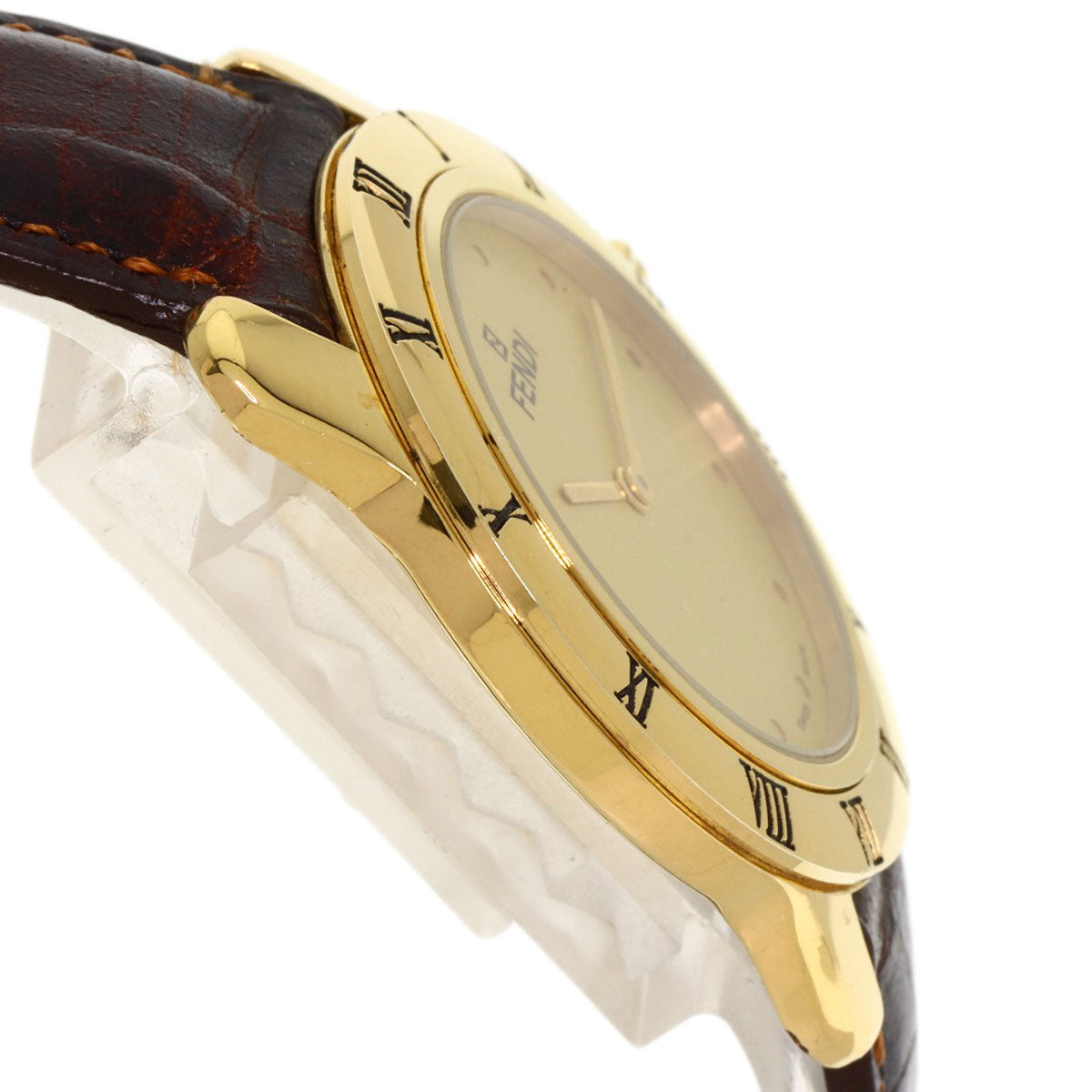 FENDI Round face Watches 850G Gold Plated/Leather mens