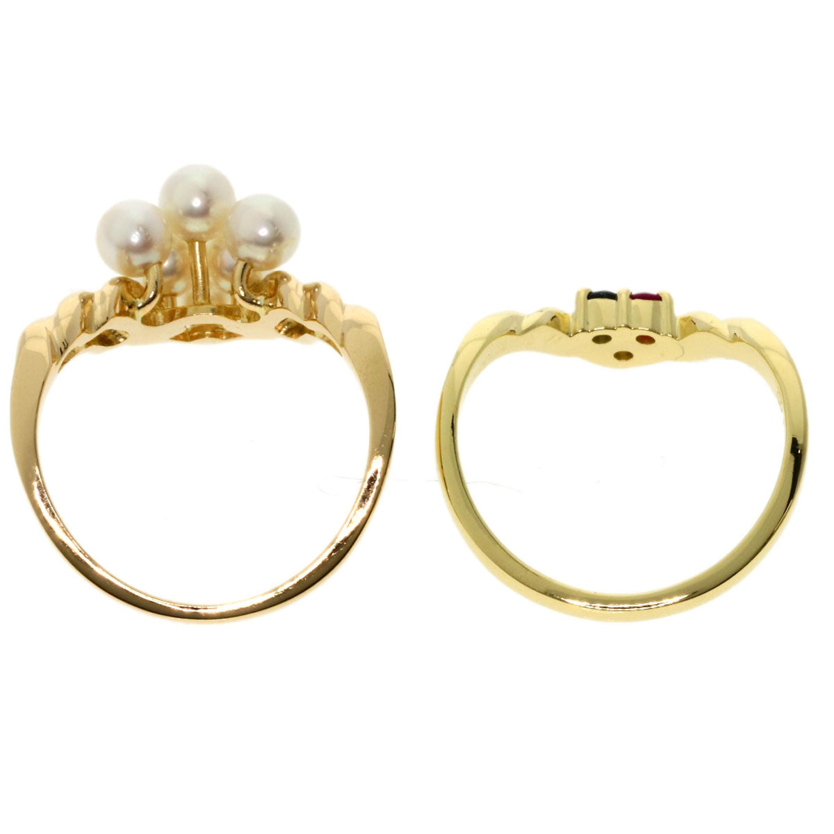 TASAKI   Ring 2 Set Rings Pearl Pearl Sapphire Ruby Diamond K18 Yellow Gold 18K Pink GoldLadies