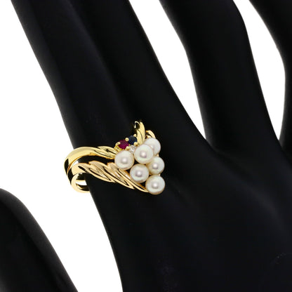 TASAKI   Ring 2 Set Rings Pearl Pearl Sapphire Ruby Diamond K18 Yellow Gold 18K Pink GoldLadies