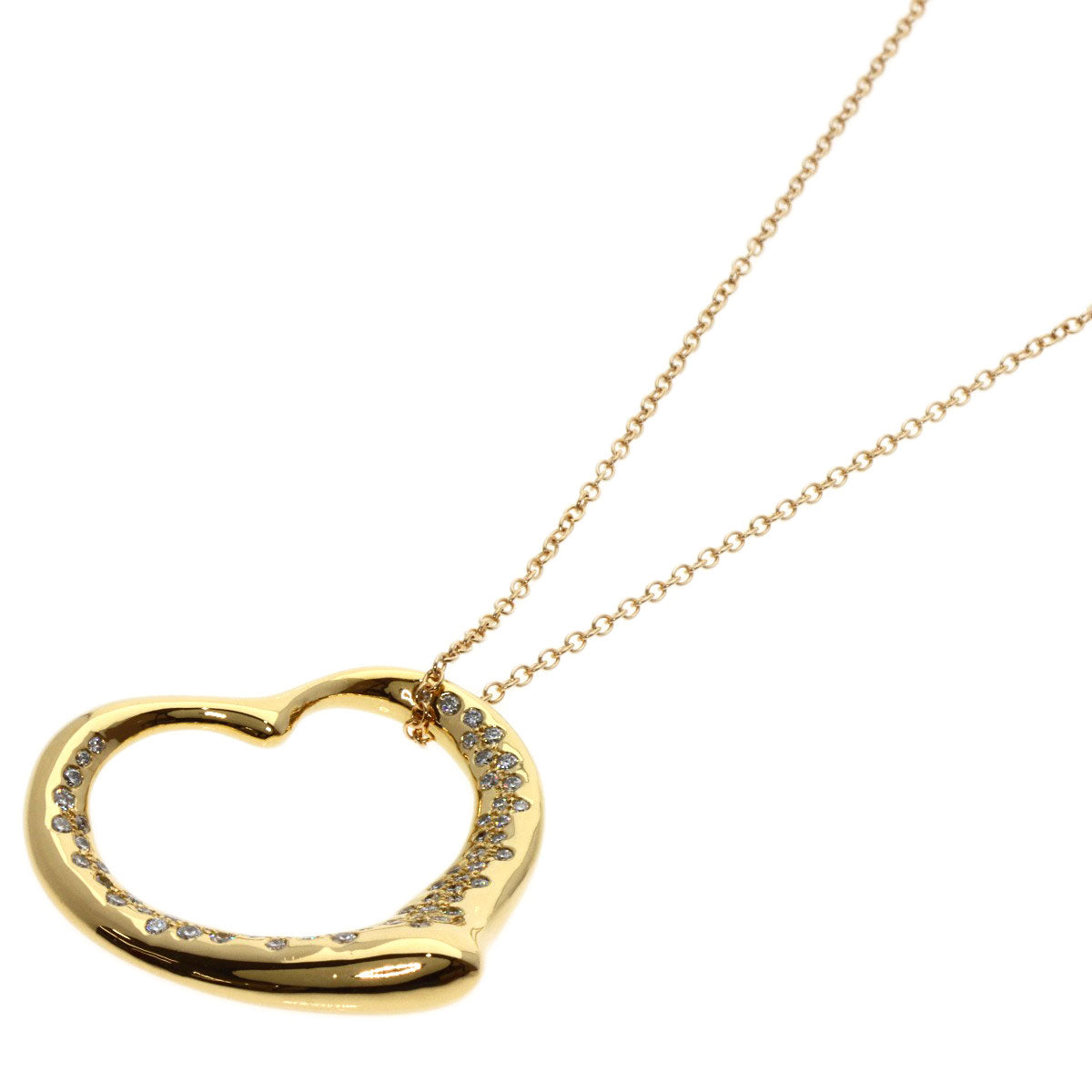 TIFFANY&Co.   Necklace Open Heart Large Pavé Diamond K18 Yellow Gold Ladies