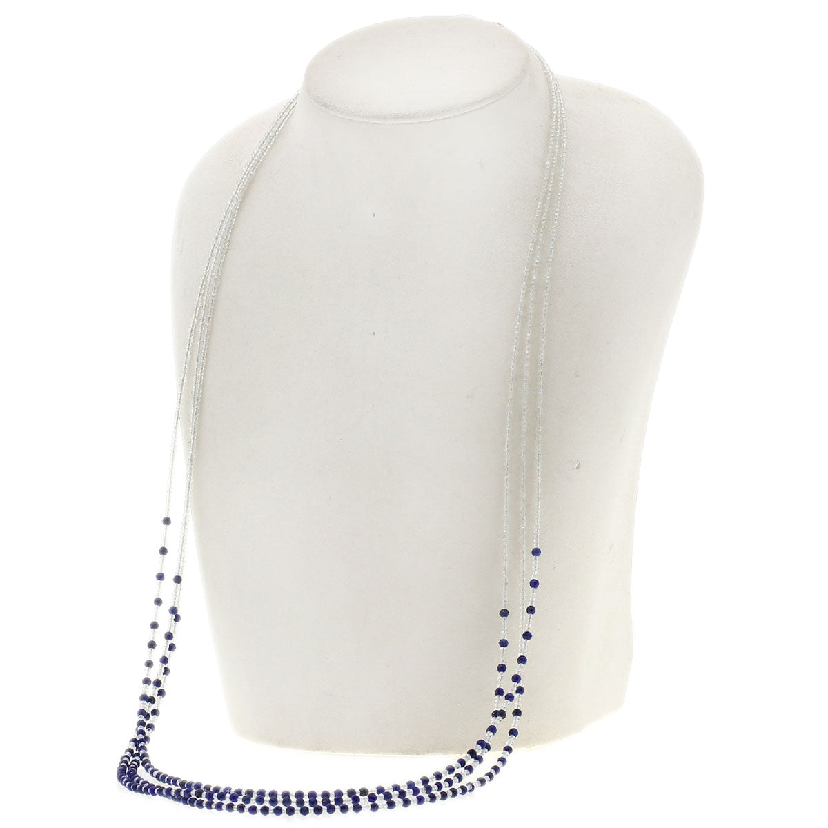 Crystal Lapis Lazuli & Azure stone 3 rows Necklace Silver 19.1g　Ladies
