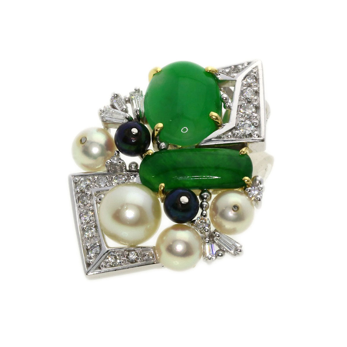 1.23ct Jade stone Jade Pearl Pearl Diamond Pendant top K18 White Gold 18K Yellow Gold 8.8g　Ladies