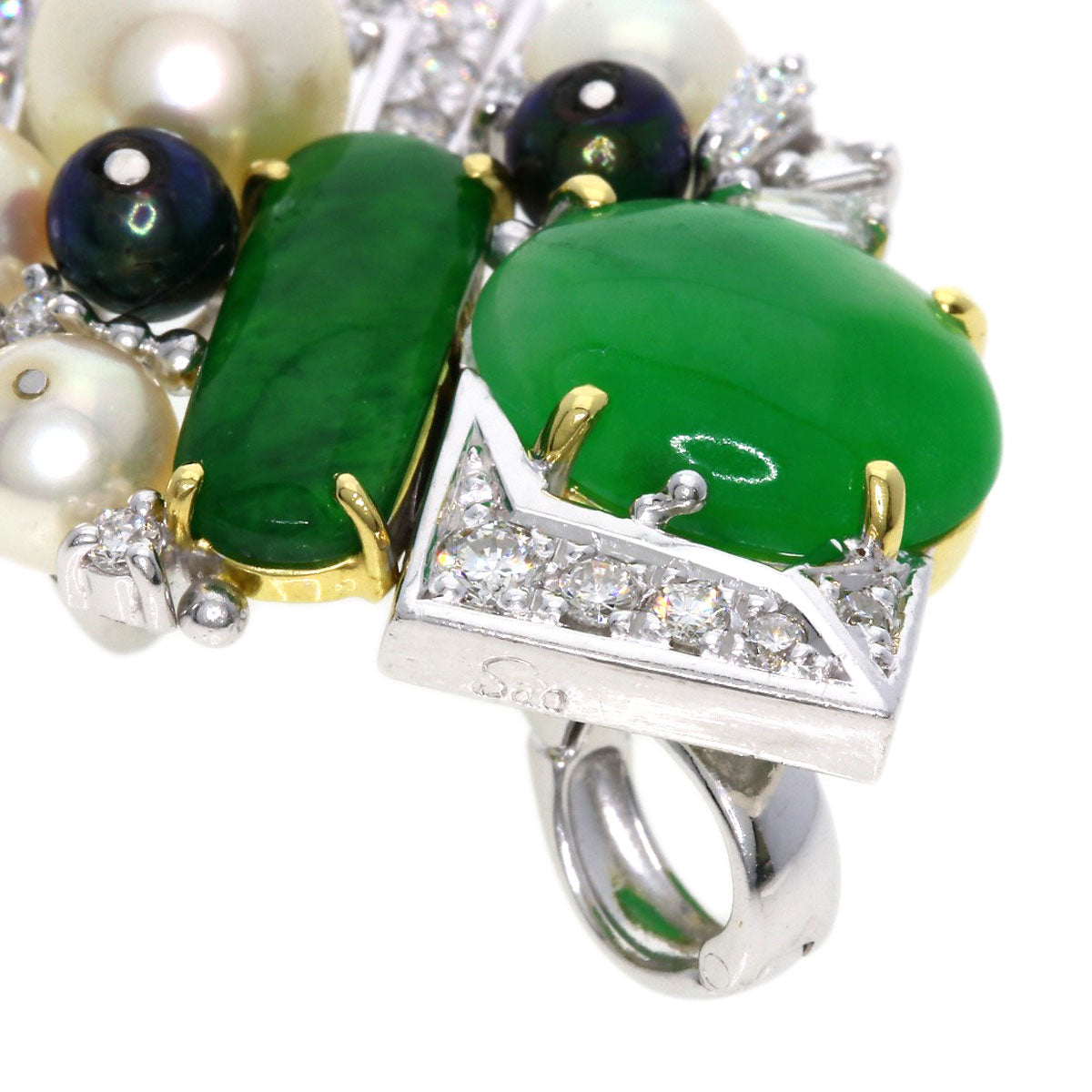 1.23ct Jade stone Jade Pearl Pearl Diamond Pendant top K18 White Gold 18K Yellow Gold 8.8g　Ladies