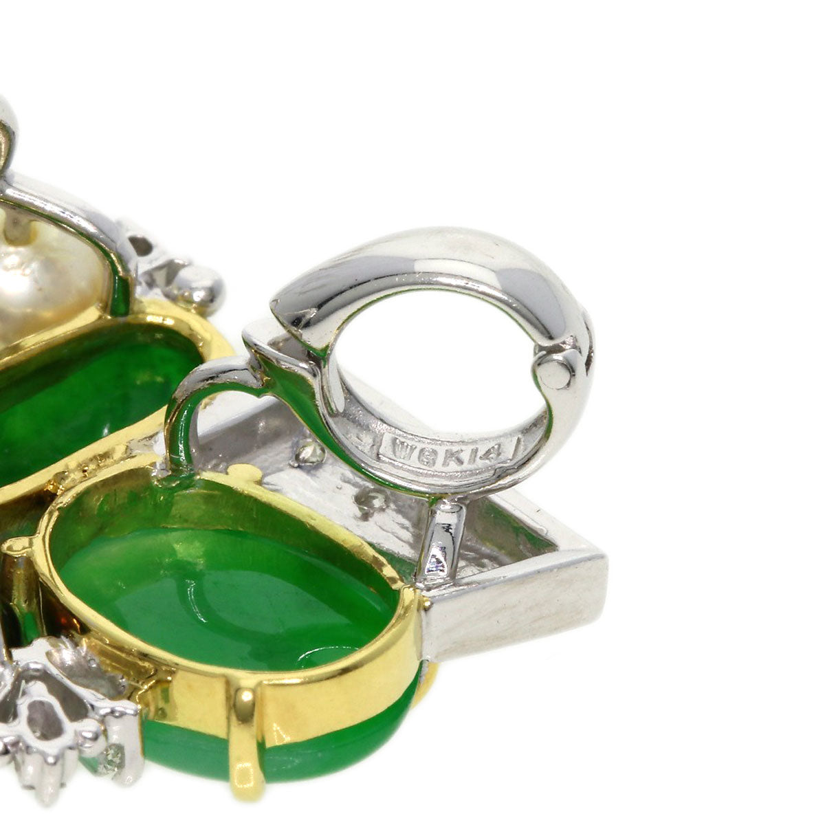 1.23ct Jade stone Jade Pearl Pearl Diamond Pendant top K18 White Gold 18K Yellow Gold 8.8g　Ladies