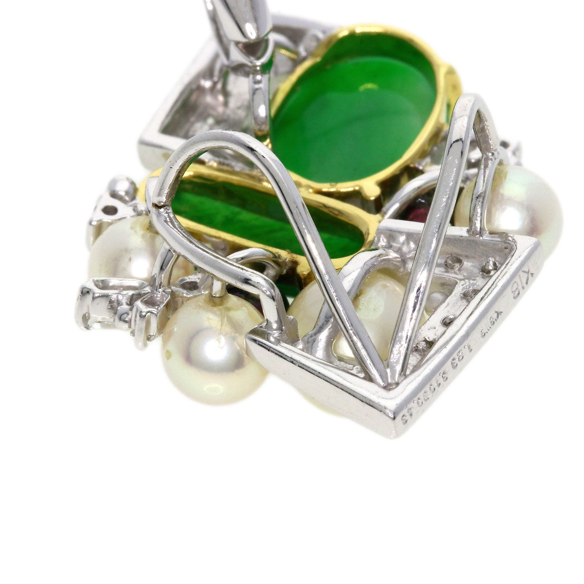 1.23ct Jade stone Jade Pearl Pearl Diamond Pendant top K18 White Gold 18K Yellow Gold 8.8g　Ladies