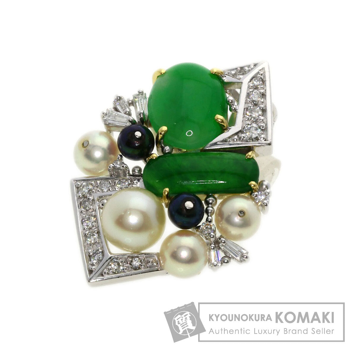 1.23ct Jade stone Jade Pearl Pearl Diamond Pendant top K18 White Gold 18K Yellow Gold 8.8g　Ladies