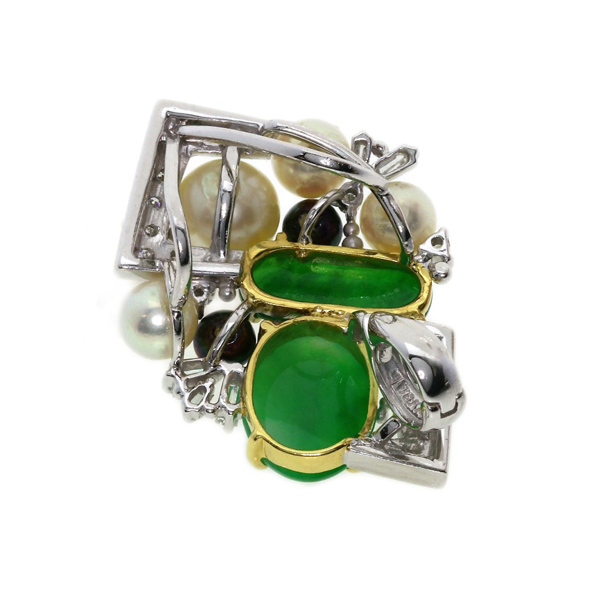 1.23ct Jade stone Jade Pearl Pearl Diamond Pendant top K18 White Gold 18K Yellow Gold 8.8g　Ladies