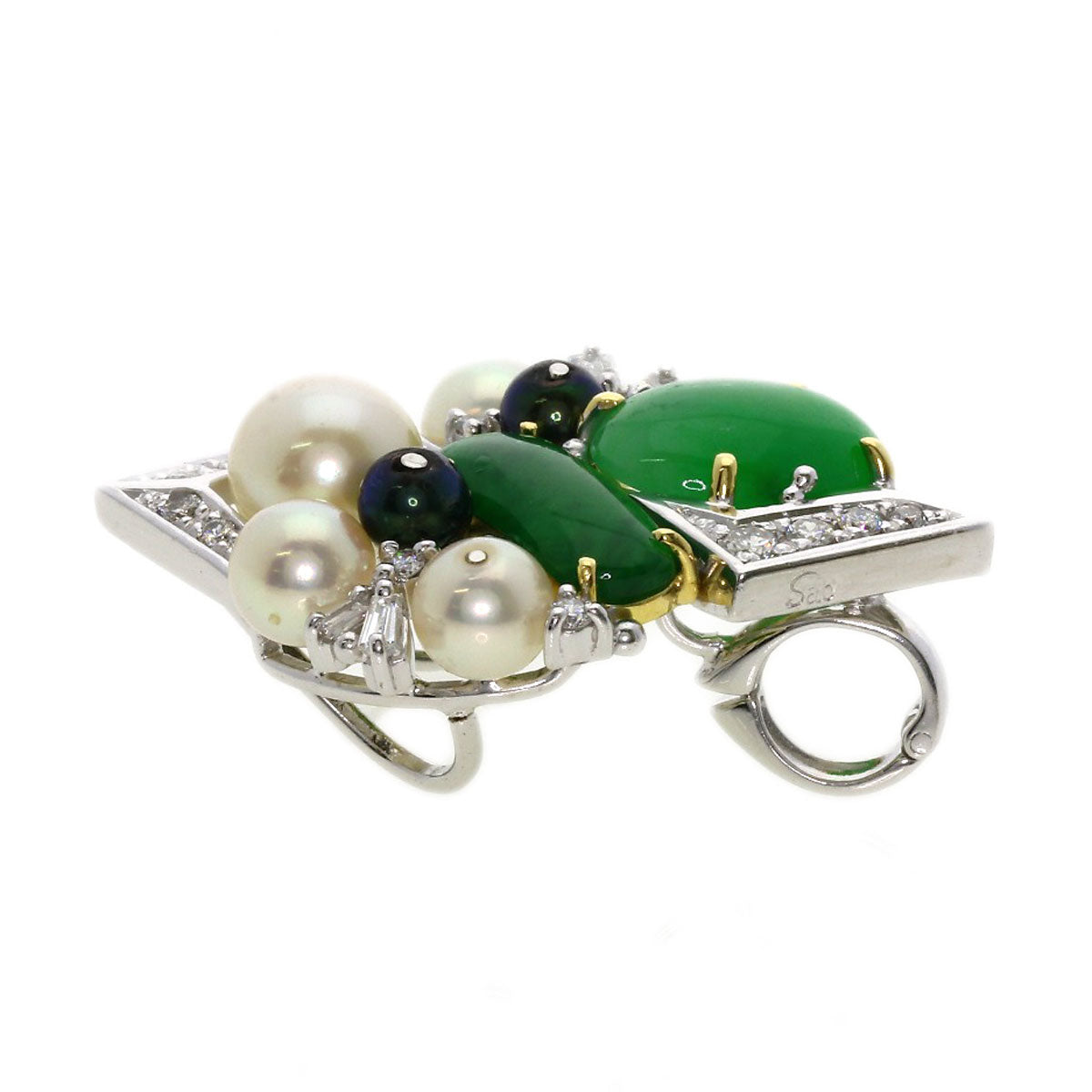 1.23ct Jade stone Jade Pearl Pearl Diamond Pendant top K18 White Gold 18K Yellow Gold 8.8g　Ladies