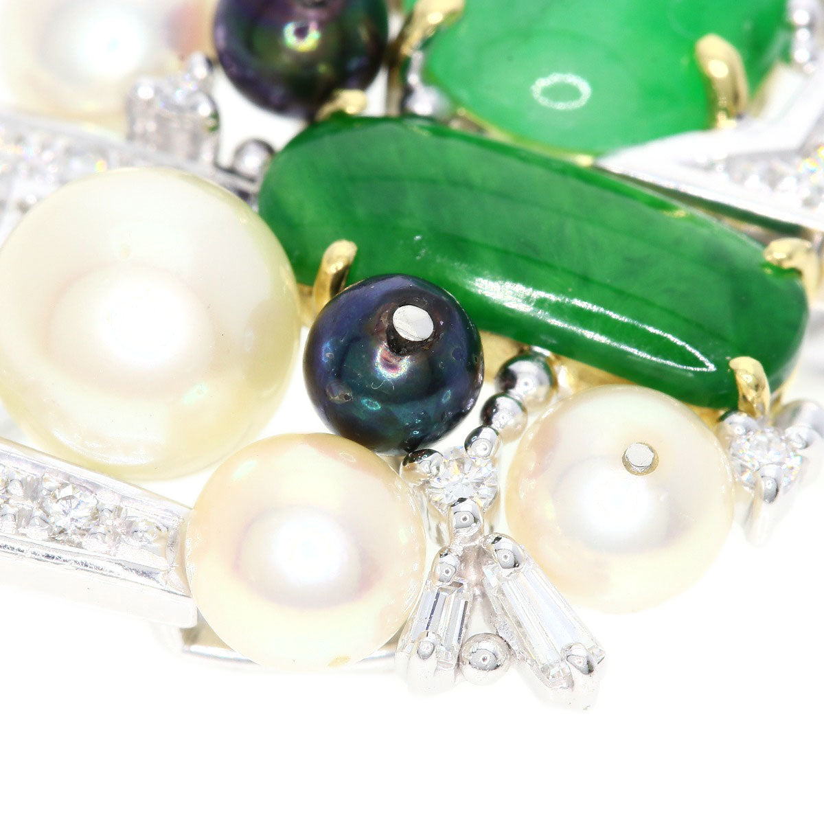 1.23ct Jade stone Jade Pearl Pearl Diamond Pendant top K18 White Gold 18K Yellow Gold 8.8g　Ladies