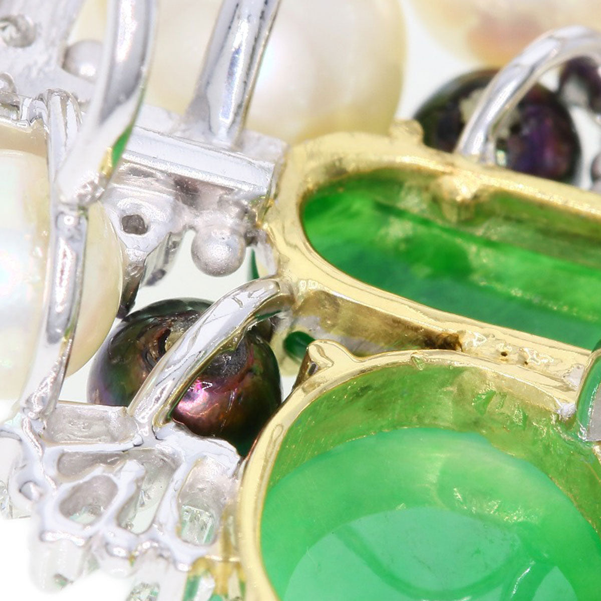 1.23ct Jade stone Jade Pearl Pearl Diamond Pendant top K18 White Gold 18K Yellow Gold 8.8g　Ladies