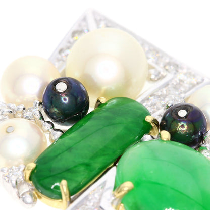 1.23ct Jade stone Jade Pearl Pearl Diamond Pendant top K18 White Gold 18K Yellow Gold 8.8g　Ladies