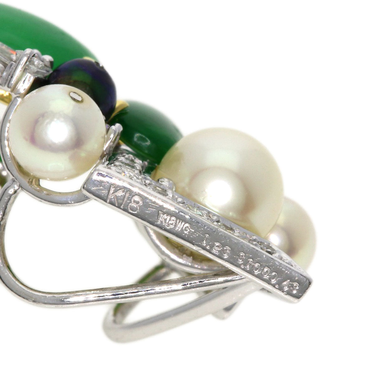 1.23ct Jade stone Jade Pearl Pearl Diamond Pendant top K18 White Gold 18K Yellow Gold 8.8g　Ladies