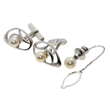 MIKIMOTO   cuffs Pearl Pearl Pin Brooch 2-piece set Silver mens