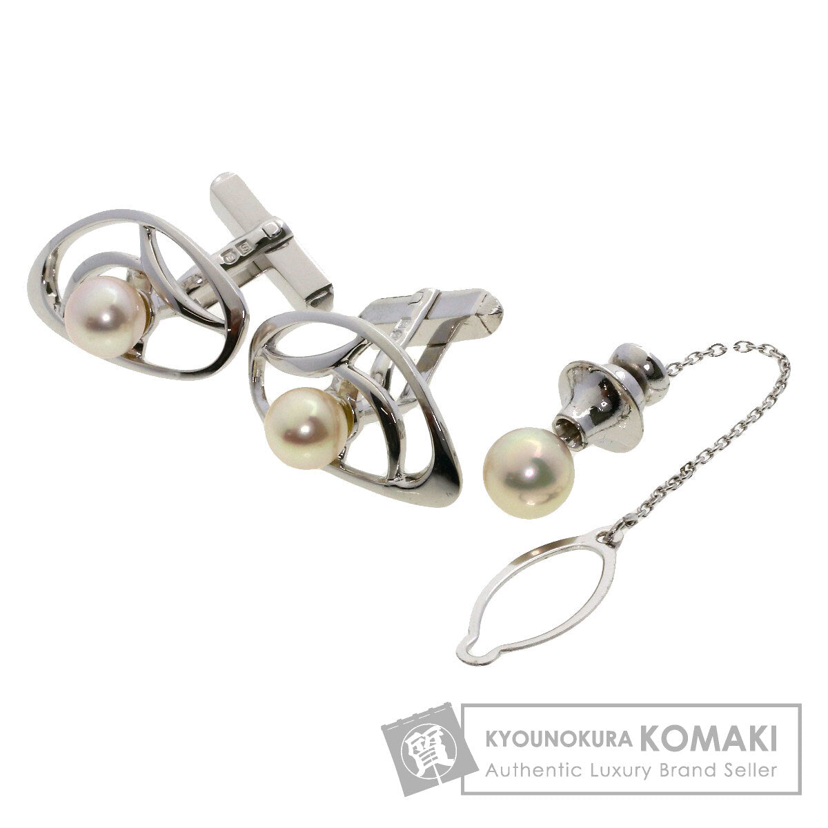 MIKIMOTO   cuffs Pearl Pearl Pin Brooch 2-piece set Silver mens