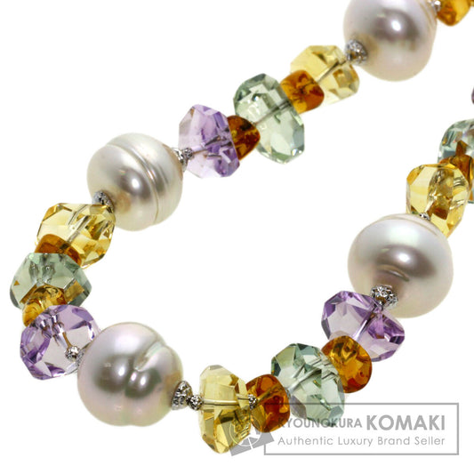 Pearl Pearl Multicolor Stone Quartz Necklace K18 White Gold  41.2g　Ladies