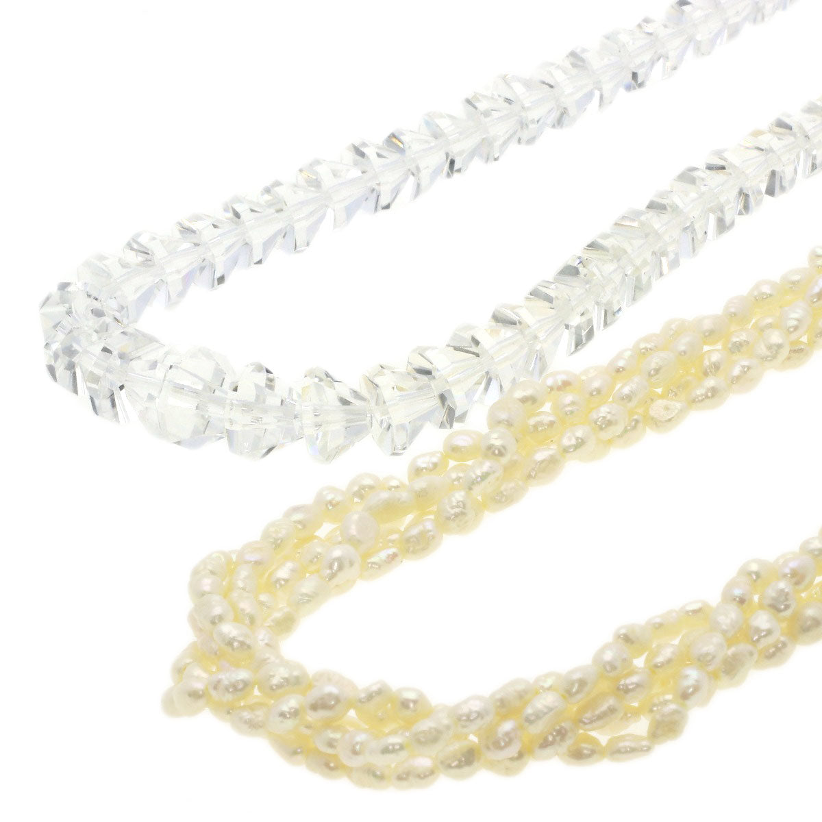 Crystal and freshwater pearl set of 2 Necklace Silver 47.6g　Ladies