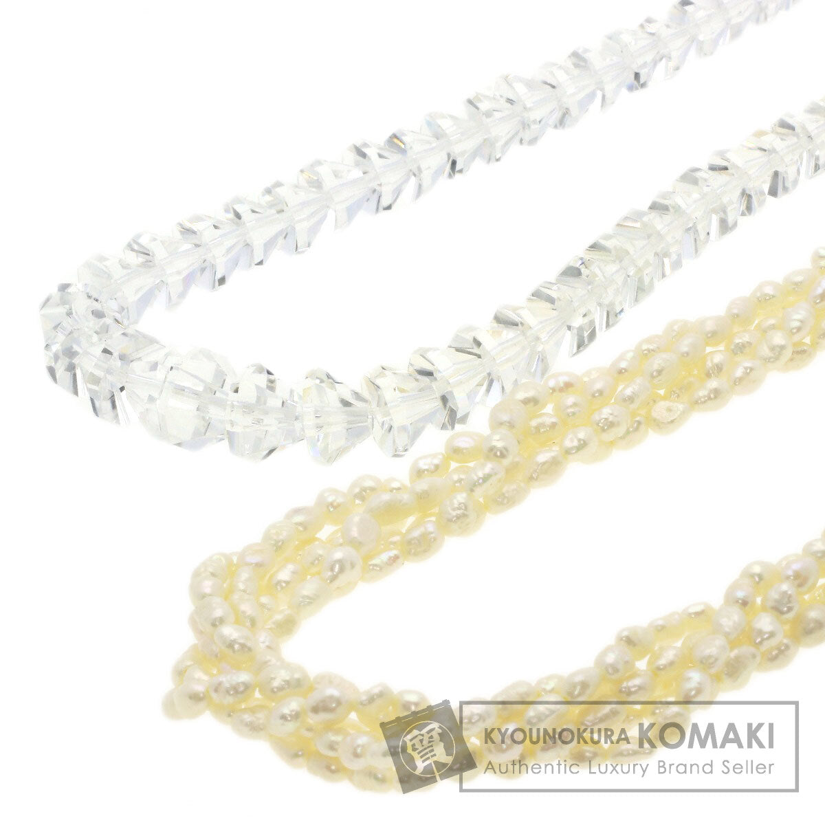 Crystal and freshwater pearl set of 2 Necklace Silver 47.6g　Ladies