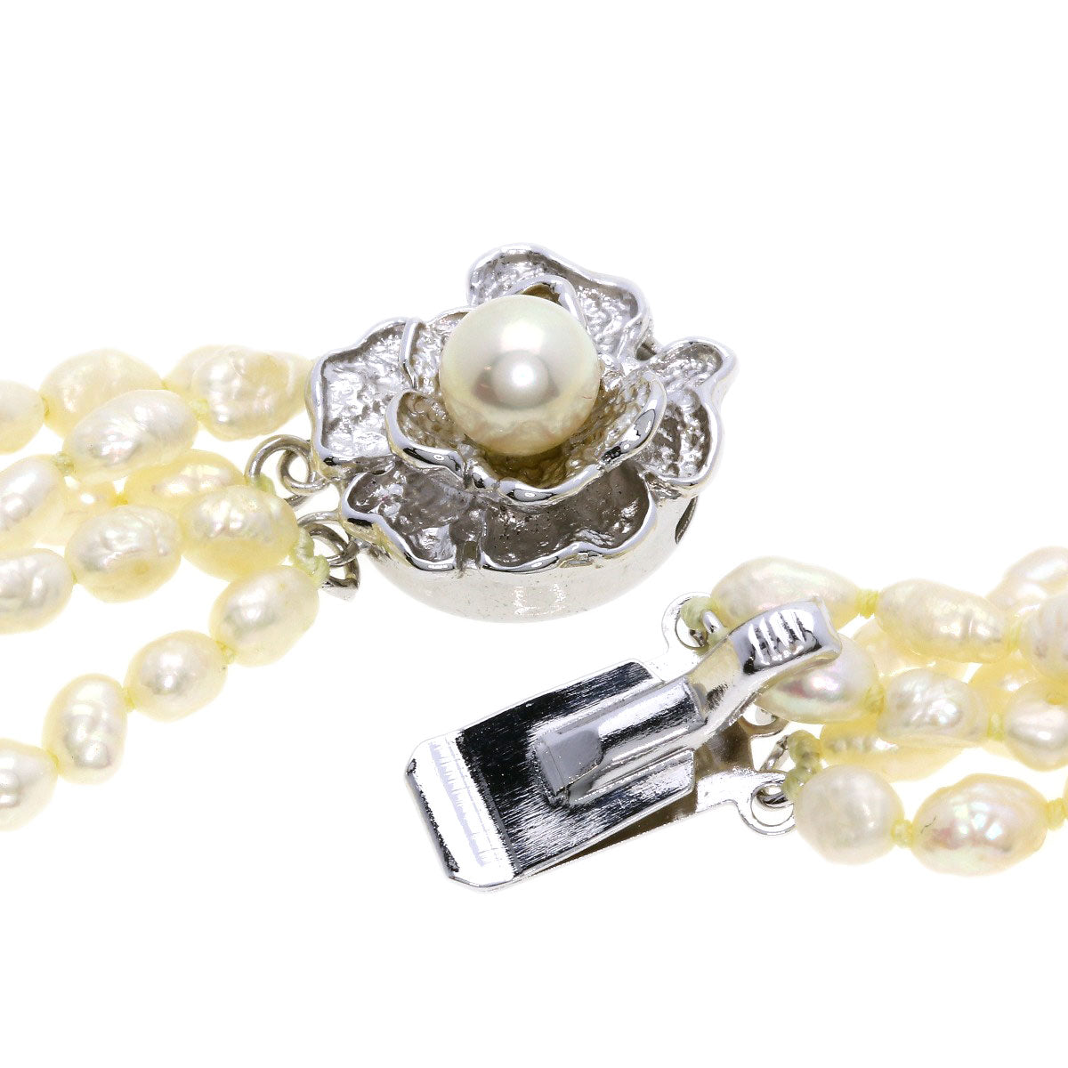 Crystal and freshwater pearl set of 2 Necklace Silver  47.6g　Ladies