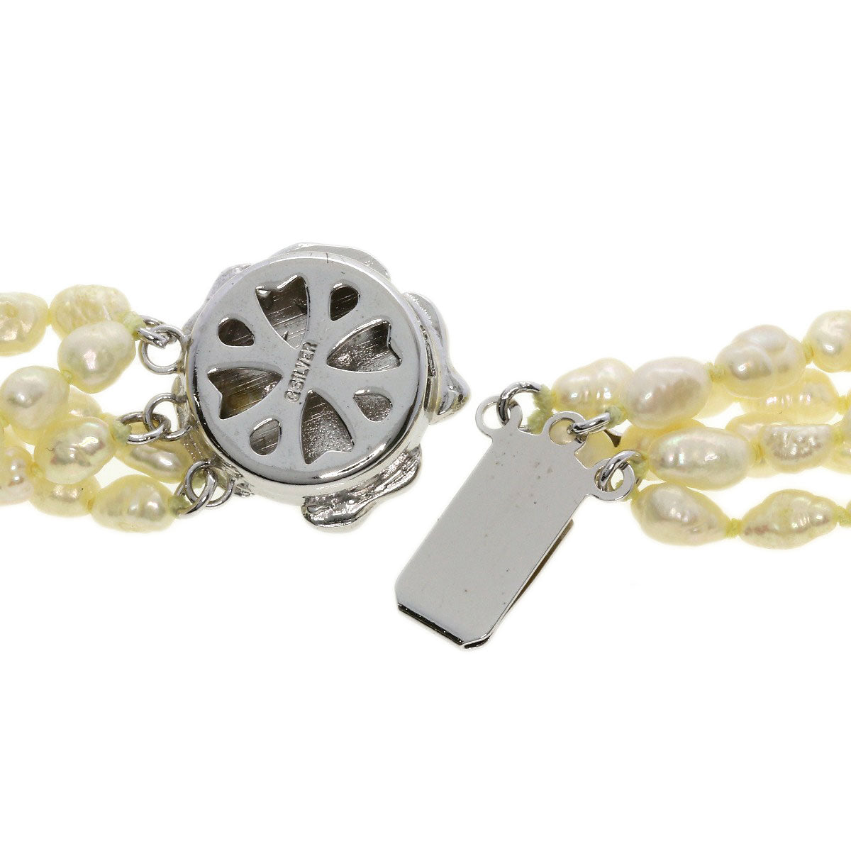 Crystal and freshwater pearl set of 2 Necklace Silver 47.6g　Ladies
