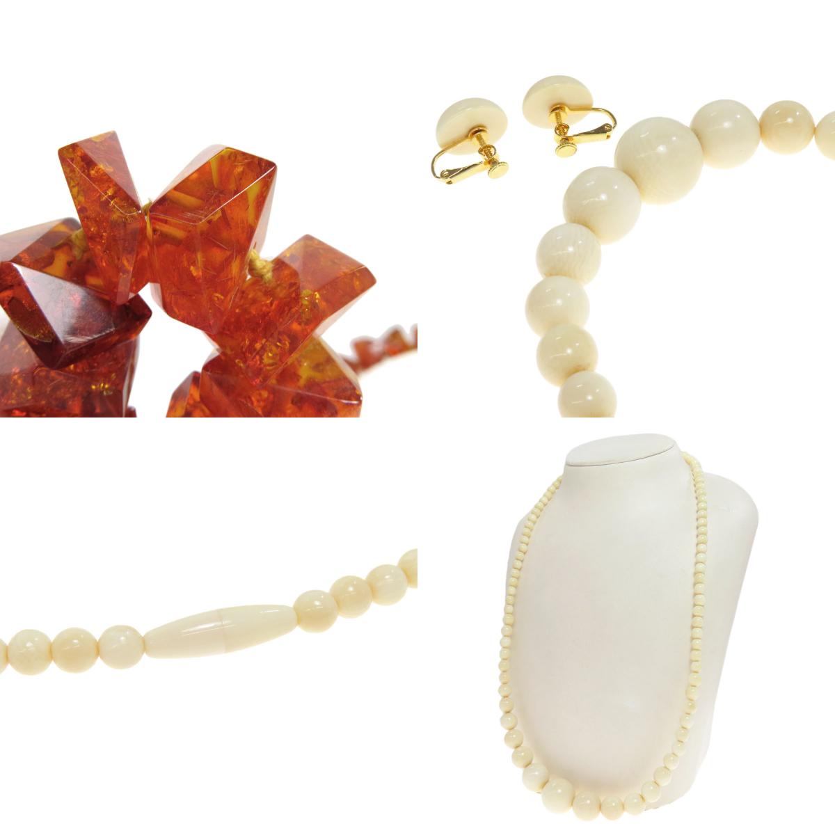 Amber Pearl Quartz 6-piece set Necklace Amber 58.7g　Ladies