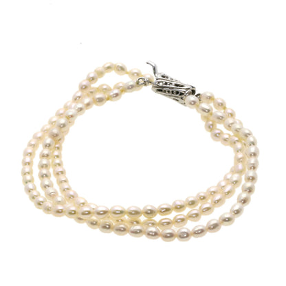 Freshwater Pearl Earring Bracelet 3-piece set Necklace Metal 53.1g　Ladies