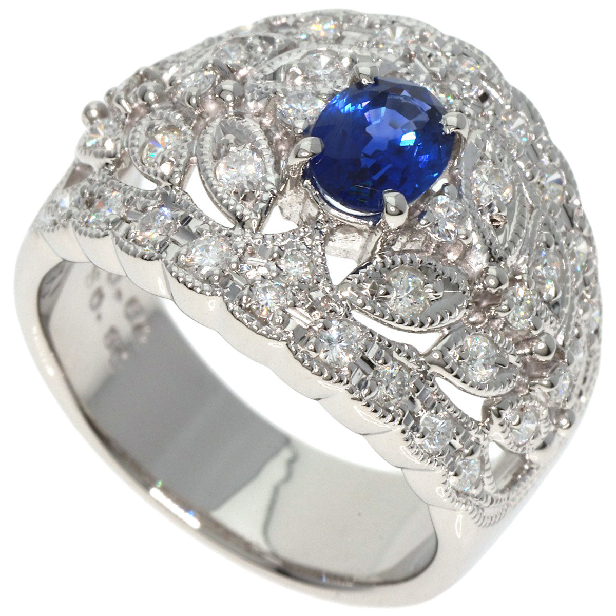 0.8ct Sapphire Diamond Ring Platinum PT900  12.2g　Ladies