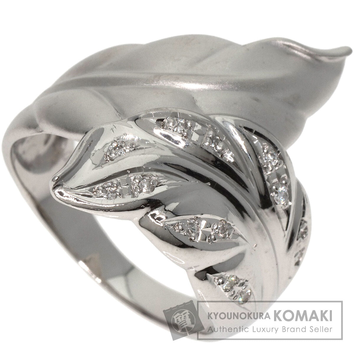 0.09ct Leaf motif Diamond Ring Platinum PT900  9.4g　Ladies