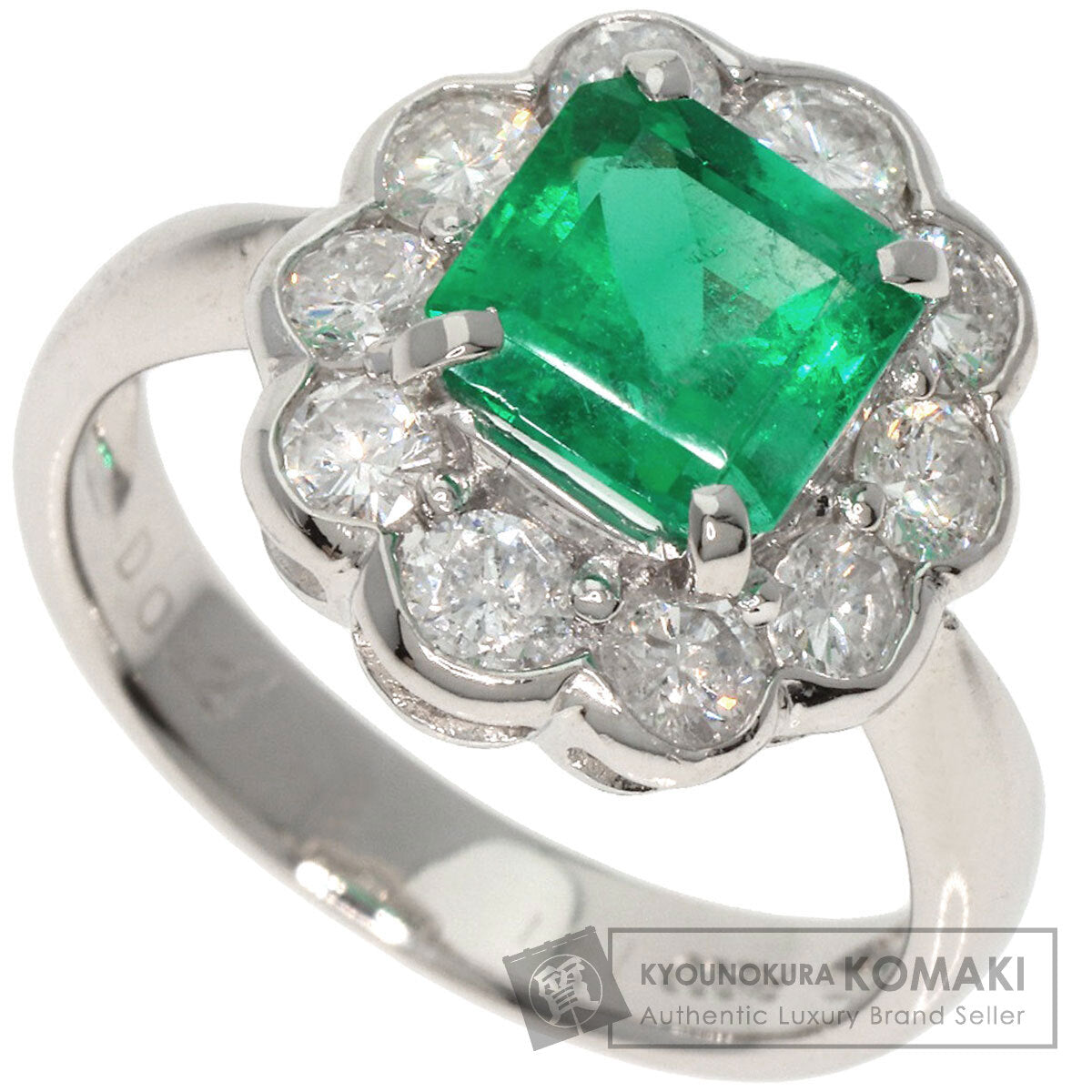 1.41ct Emerald Diamond Ring Platinum PT900  5.9g　Ladies