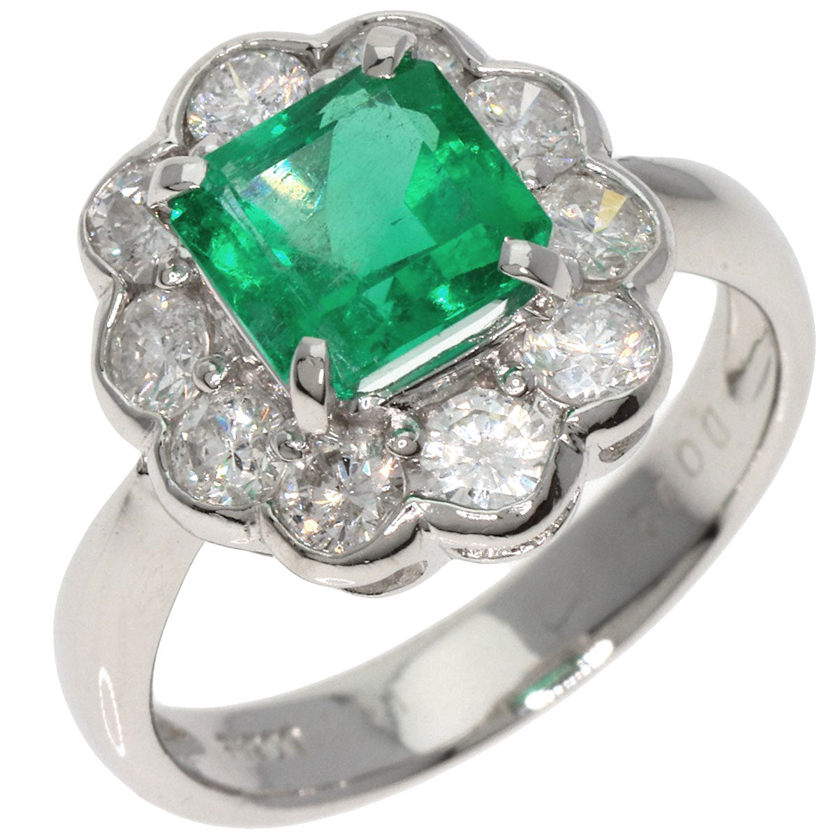 1.41ct Emerald Diamond Ring Platinum PT900  5.9g　Ladies