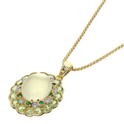 Quartz Emerald Shell Peridot Diamond Necklace K18 Yellow Gold  7.9g　Ladies