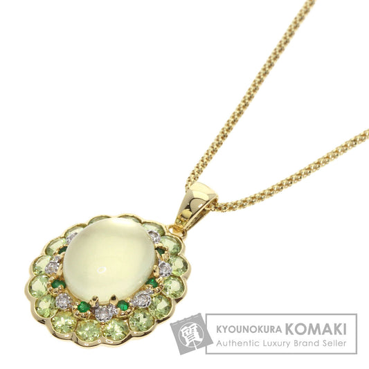 Quartz Emerald Shell Peridot Diamond Necklace K18 Yellow Gold  7.9g　Ladies