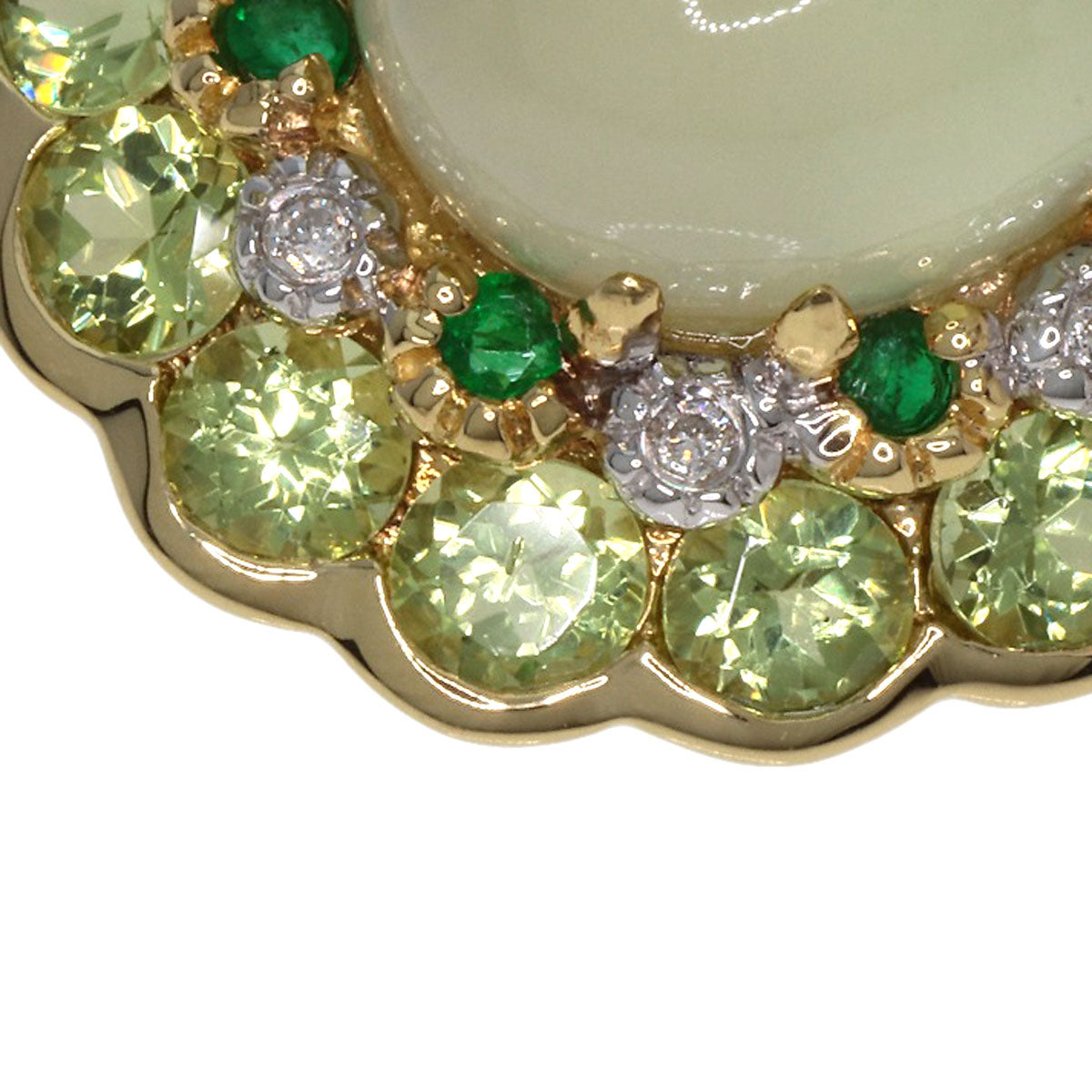 Quartz Emerald Shell Peridot Diamond Necklace K18 Yellow Gold  7.9g　Ladies