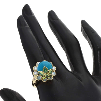 11.67ct turquoise shell color stone diamond Ring 18K  16.4g　Ladies