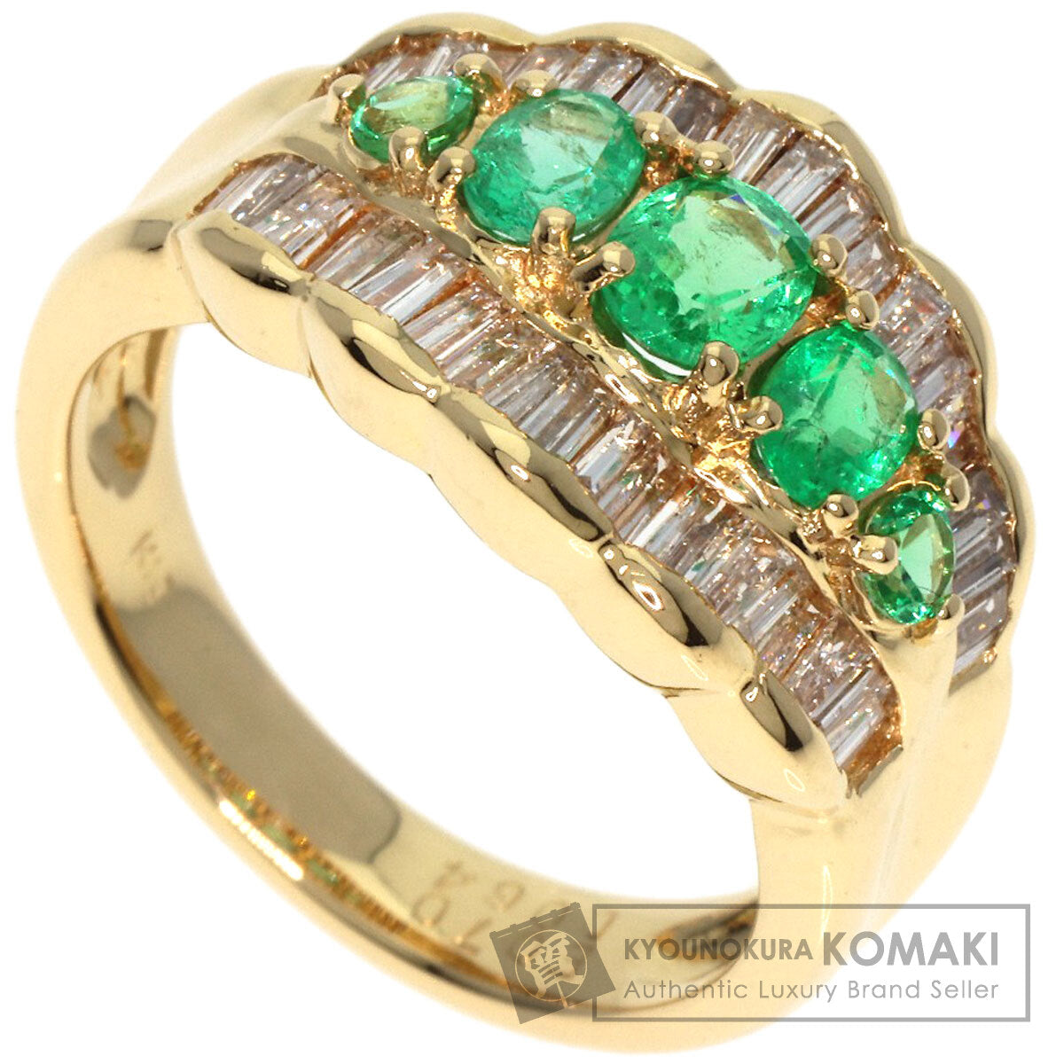 0.7ct Emerald Diamond Ring K18 Yellow Gold  6.5g　Ladies