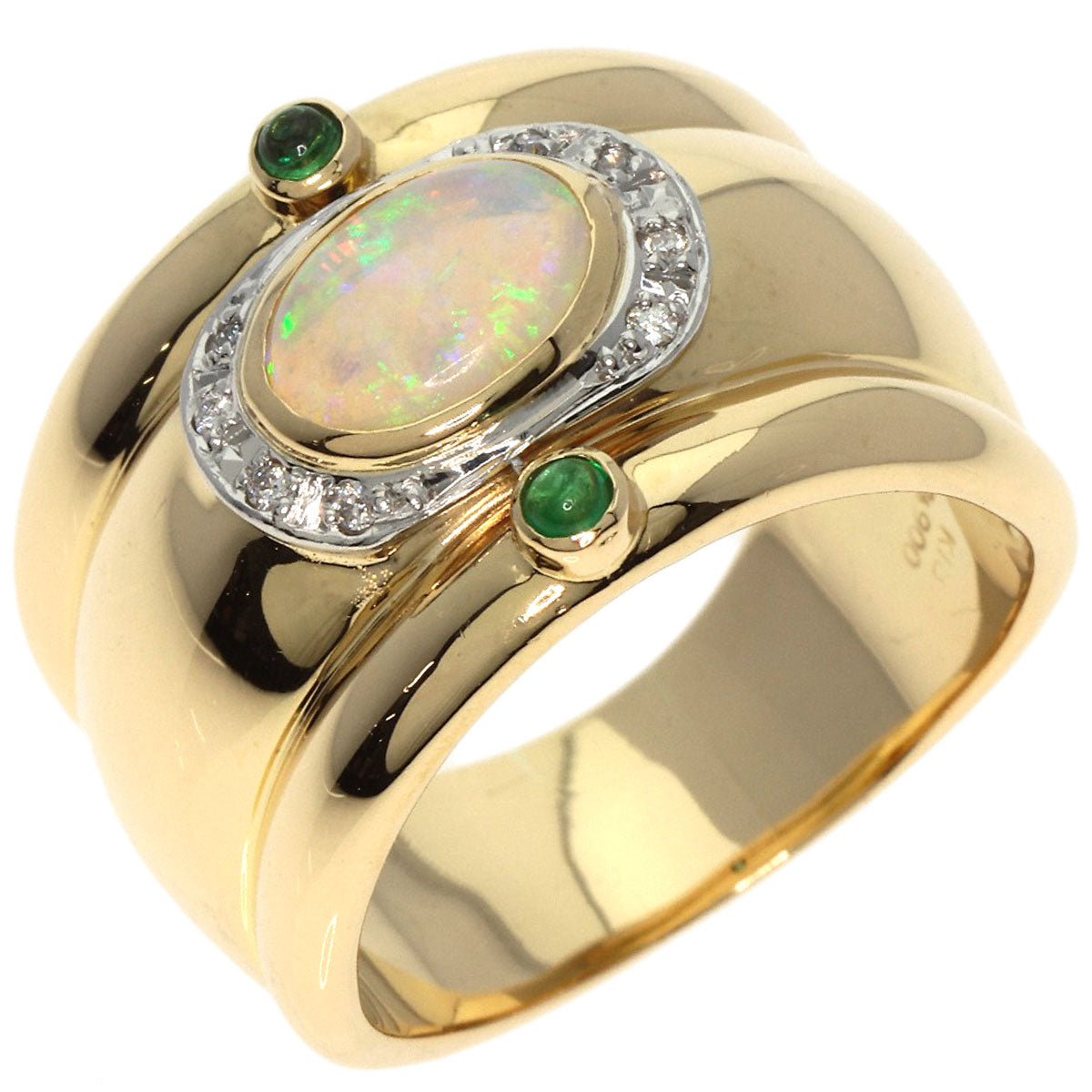 Opal Diamond Emerald Ring K18 Yellow Gold PT900 14.09g　Ladies