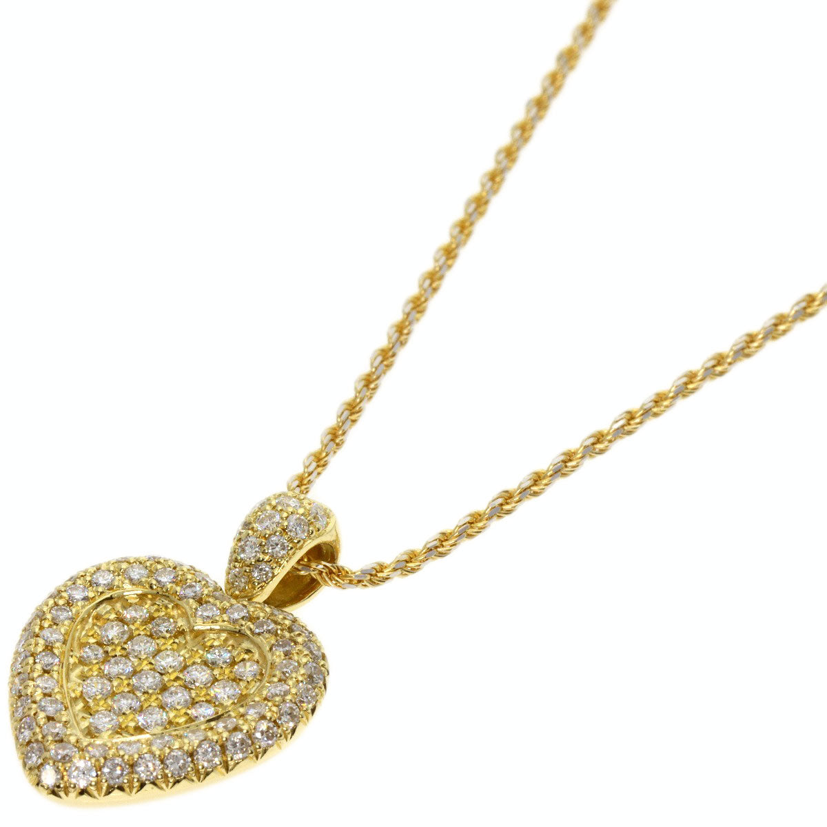 1.2ct Diamond heart motif Necklace K18 Yellow Gold  11.5g　Ladies